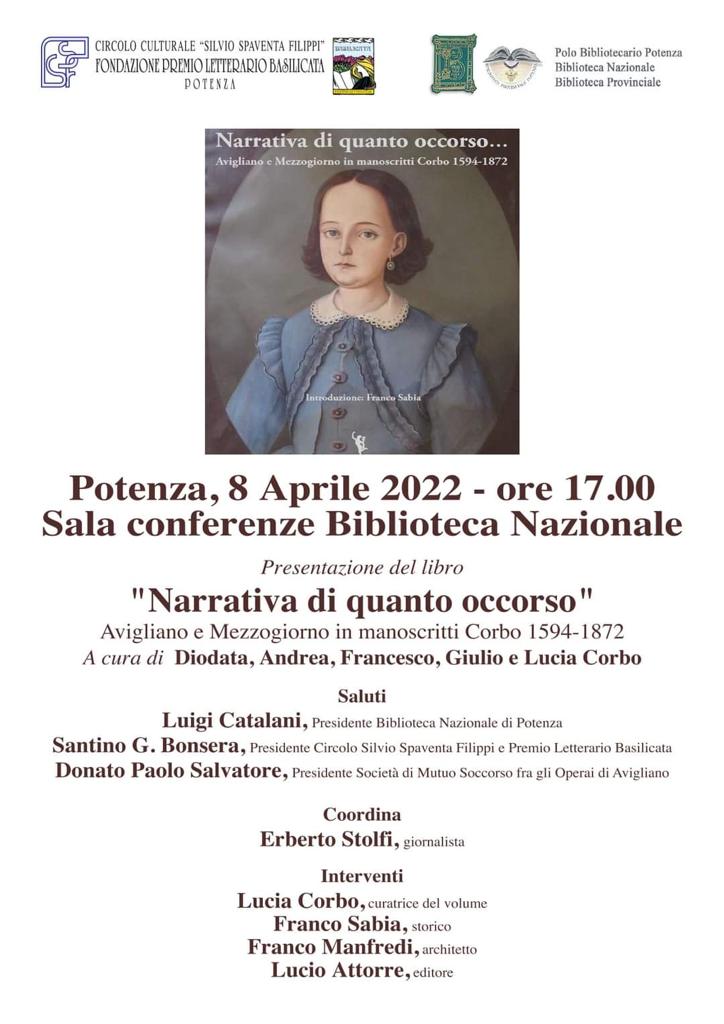 Presentazione del libro: Narrativa di quanto occorso. Avigliano e Mezzogiorno in manoscritti Corbo 1594-1872.